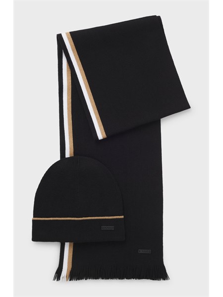 set boss uomo sciarpa berretto neri con profilo a contrasto henzo set50551072