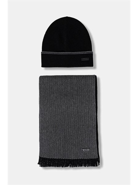 set sciarpa berretto boss uomo in lana nera hernesto set50548858
