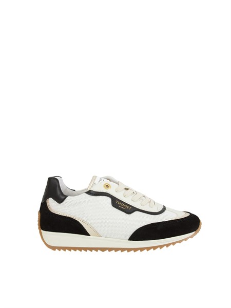 sneaker twinset in pelle bianca con inserti neri 252tcp028