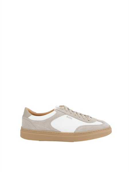 sneakers boss uomo in pelle beige e bianca kieran tenn sdnyn50567947