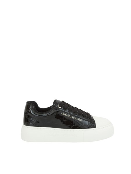 sneakers donna emporio armani in ecopelle nera lucida effetto coccodrillo xw001661af17477