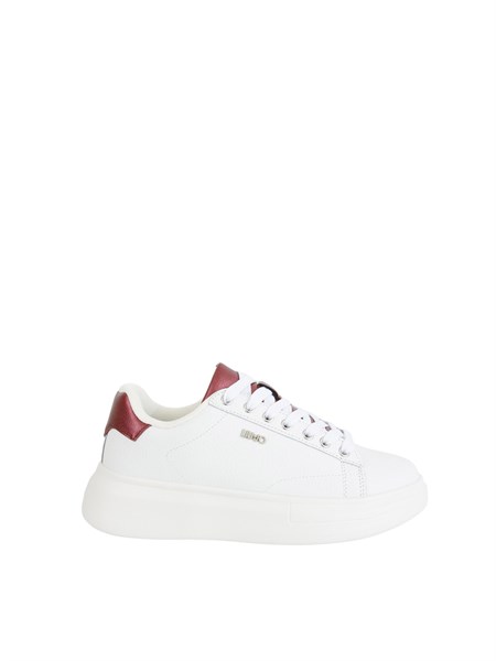 sneakers liu jo donna in pelle bottalata bianca con inserti laminati bordeaux bf5059px748