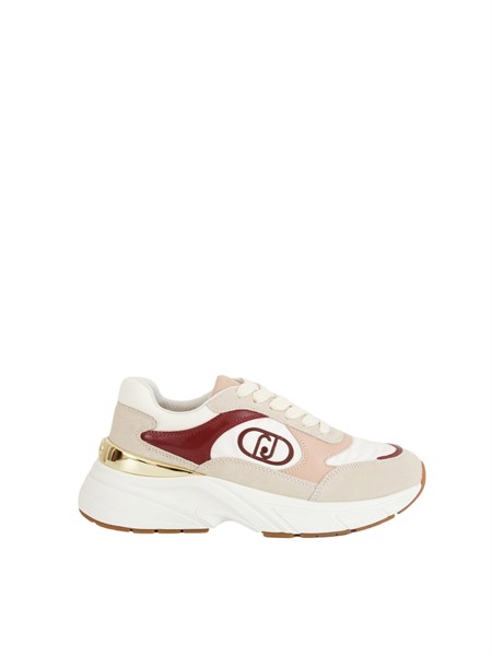 sneakers liu jo donna in suede bianco beige e nylon con inserti glossy bf5017px003