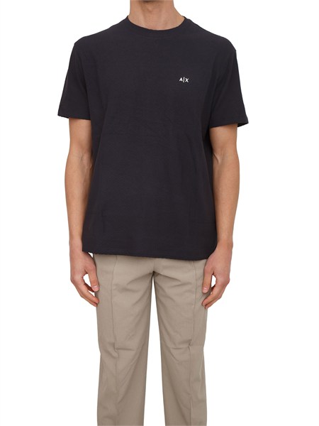 t shirt armani exchange uomo in cotone blu logo ricamo xm002453af10337