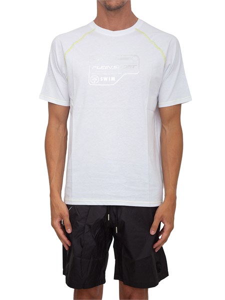 t shirt bianca plein sport swim uomo logo e cuciture a contrasto ps26mts06