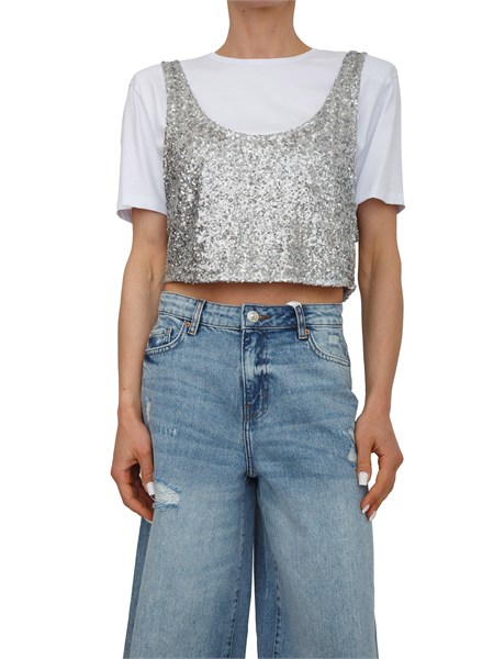 t shirt cropped bianca fracomina con canotta paillettes fs26st3003w795n6