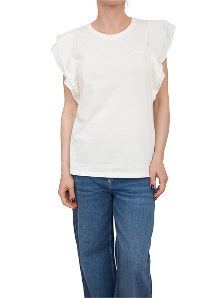 t shirt bianco panna liu jo manica rouches ta5178j5904