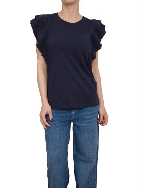 t shirt blu liu jo manica rouches ta5178j5904