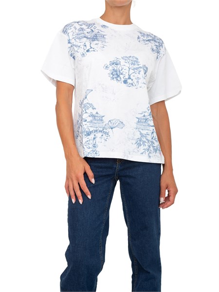 t shirt twinset in pregiato cotone bianco con stampoa floreale sul davanti 251aq2054