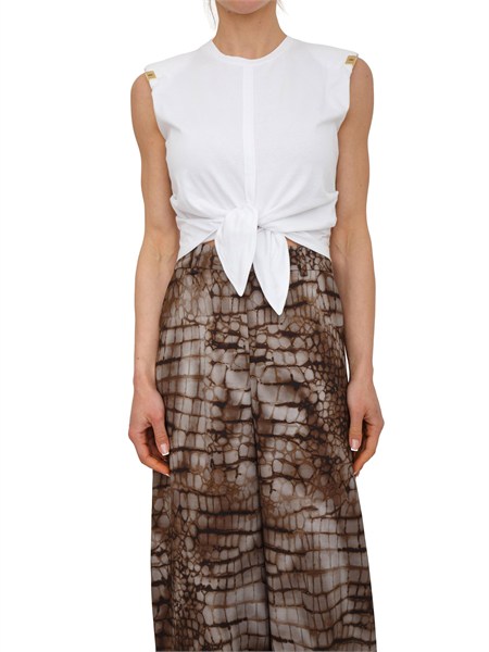 t shirt elisabetta franchi in cotone bianco con nodo e dettagli oro ma01161e2
