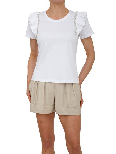 t shirt fracomina in cotone bianco maniche rouches e cristalli fr26st3039j40001