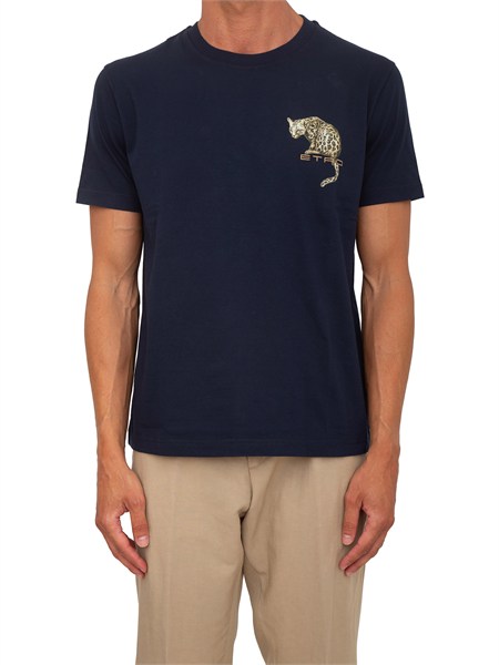 t shirt girocollo etro in cotone blu stampa leopardo mrma0002ar465