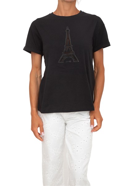 t shirt liu jo donna in cotone nero e ricamo wa6413js904