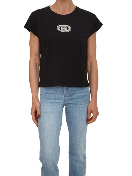 t shirt liu jo donna misto cotone nera con strass ta6164js870