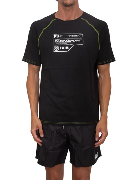 t shirt nera plein sport swim uomo logo e cuciture a contrasto ps26mts06