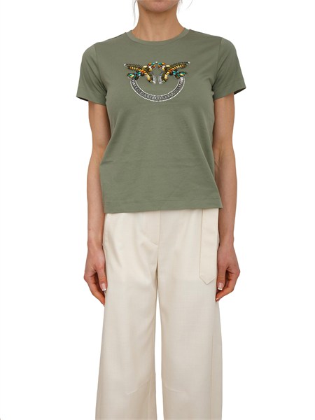 t shirt quentina pinko in cotone verde con logo strass quentina33f
