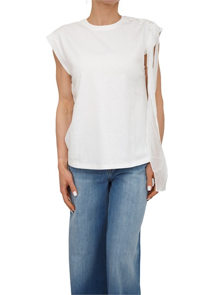 t shirt twinset in cotone bianca con fiocco spalla 261tp2111