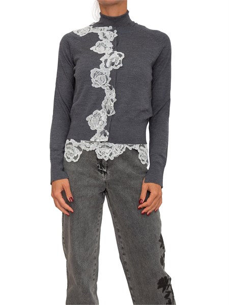 twin set blugirl cardiganlupetto in lana grigia con pizzo rf5222ma82o